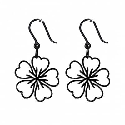 Lange Oorbellen-allergievrij-zwart-bloem-Charme Bijoux