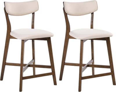 YUMA - Barstoelen set van 2 - Bruin/Gebroken wit - Rubberhout