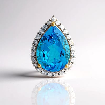 Cavill - Zilveren Hanger met Peervormige 12,285 ct Blauwe Marambaia Topaas - 925 Zilver Goud Verguld - Luxe Zirkonia Rondgeslepen