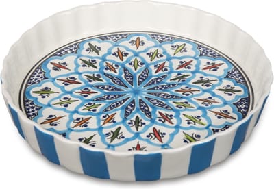 Quicheschaal taartvorm Turquoise blue fine serveerschaal handgemaakt Ø 24 rond blauw wit | QU.TF.30 | Dishes & Deco