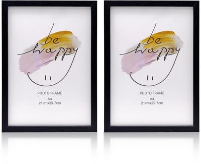 Dailygoods - AMJKEJI A4 fotolijst, 2 stuks zwarte fotolijsten, 21 x 29,7 cm, houten A4-frame voor kantoor, thuis, woonkamer, slaapkamer, posters, foto diploma's display