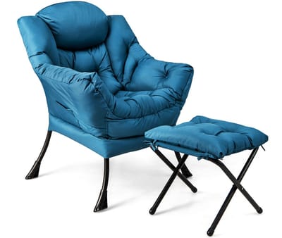 COSTWAY Fauteuil met kruk, relaxstoel met armleuningen, zijzak en voetensteun, loungestoel, televisiestoel, oorfauteuil voor woonkamer, slaapkamer, kantoor (blauw)