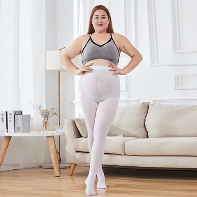 130KG Plus Size Dames Witte Panty 12 Hoge Taille Warm Pantybroek Lente Herfst Elastisch Slank Fluweel Strak voor Grote Maten 3XL-4XL(75-150kg) white