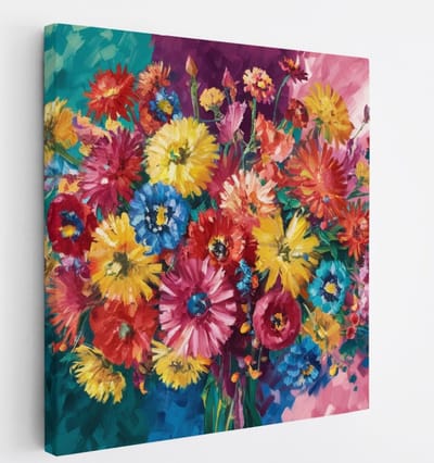 Saammp Canvas Schilderij - Kleurrijk Bloemenboeket - Natuur - Abstract - 20x20 - Foto op canvas - Wanddecoratie - Muurdecoratie Woonkamer - Kantoor Decoratie