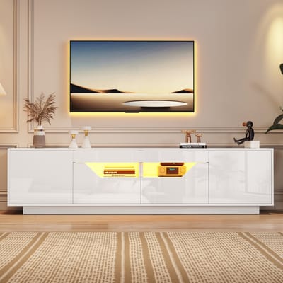 REDOM - TV-Meubel - Hoogglans Front, Met Ledverlichting - Modern - Voor Woonkamer - Spaanplaat - Wit - 180 x 40 x 45 cm
