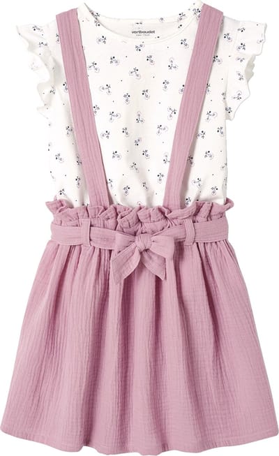 Vertbaudet Set - 2 delig - t-shirt - rok - strepen - katoengaas