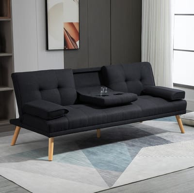STILVORA Slaapbank 181 Cm - 3-Zits Met Uitklapbare Tafel En Bekerhouders - Voor Woonkamer En Logeerkamer - Polyester Grijs