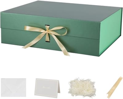 Extra Grote Groene Luxe Geschenken Doos met Deksel en Lint - Opvouwbaar Cadeauverpakking