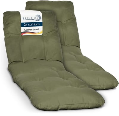 Beautissu Flair RL Ligbedkussen Set 2x 190x60x8 cm Olijfgroen – Ligstoelkussen