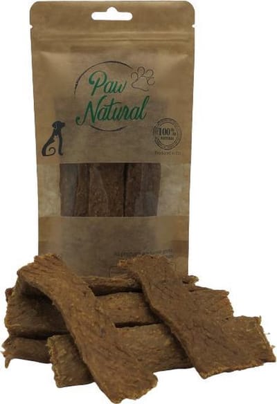 Paw Natural Kalkoen Vleesreepjes Snacks voor Honden Training Traktaties Beloningen 150g. Graan en Glutenvrij Naturel Hondenvoer voor dieren, alle rassen.