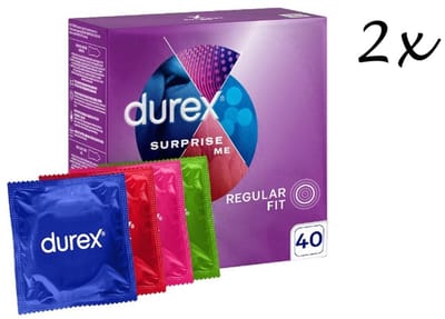 Durex Condooms Surprise Me Mix - 80 stuks (2x 40) - 20x Pleasure Me - 20x Thin Feel - 20x Tickle Me - 20x Extra Safe – Discreet en Stevig Verpakt
