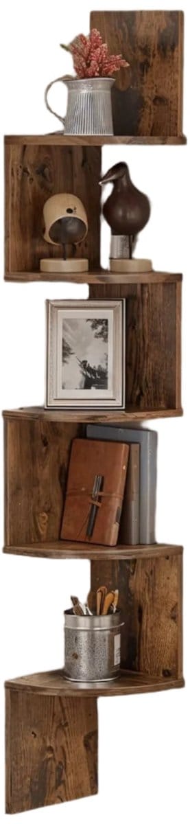 5 -niveau hoekwandplank - zwevende plank - decoratieve plank - voldoende opslagruimte - 20 cm x 20 cm x 127,5 cm