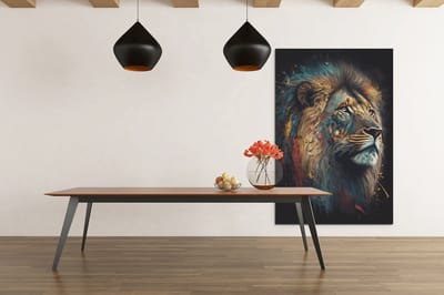 Canvas Schilderij Leeuw - Dieren - Kleurrijk - Portret - Modern - 120x100x2 cm