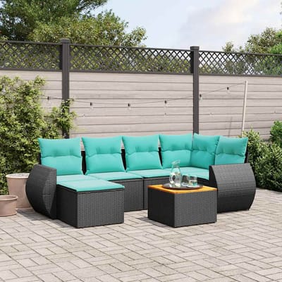 vidaXL - 7-delige - tuinbankset - met - kussens - van - zwart - polyrotan
