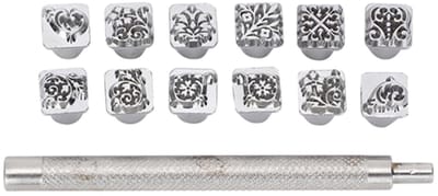 Complete Stempelset van 12 Stukken voor Metalen, Houten, Plastic en Leren Projecten met Diverse Patronen en Ontwerpen