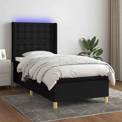 vidaXL - Boxspring - met - matras - en - LED - stof - zwart - 80x200 - cm