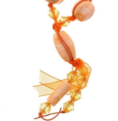 Behave - Oranje Lange Kralen Ketting van Touw met Hanger - 68 cm