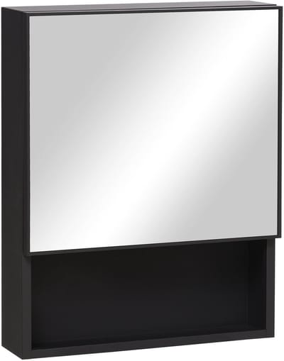 Merax Badkamerspiegelkast Wandkast – RVS Spiegelkast Met Glazen Plank – 46x58 cm – Zwart – Wandmontage – Geen Montage Nodig
