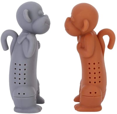 Dailygoody - Thee Filter - Siliconen Theezeef - Leuke Cartoon Aap - Geel - Thee Accessoire - Voor losse thee - 2 stuks