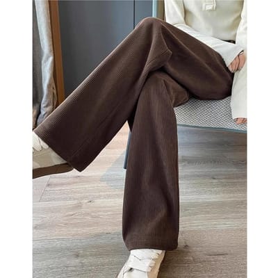 Nauwsluitende Versie Wijde Pijpen Broek voor Dames Herfst Nieuw Hoge Taille Casual Retro Rechte Pijpen Broek Drapé Slanke Broek 2XL bruin