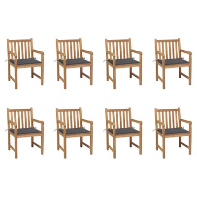 vidaXL - Tuinstoelen - 8 - st - met - antracietkleurige - kussens - massief - teakhout