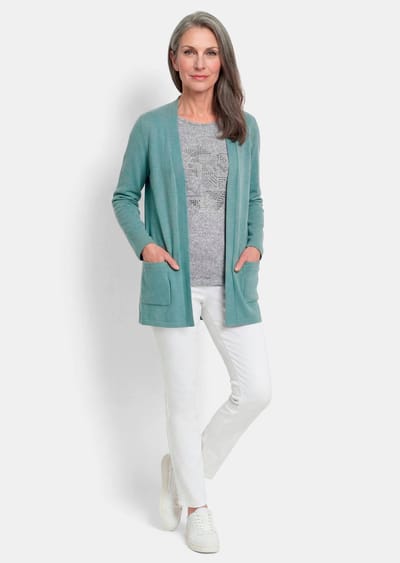 Cardigan van COTTAMIRA zonder sluiting - grijsgroen - Gr. 19 van Goldner Fashion