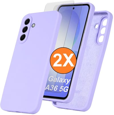Hoesje geschikt voor Samsung Galaxy A36 Hoesje siliconen Lila zacht siliconen hoesje TPU - met Samsung A36 Screenprotector - 2 stuks