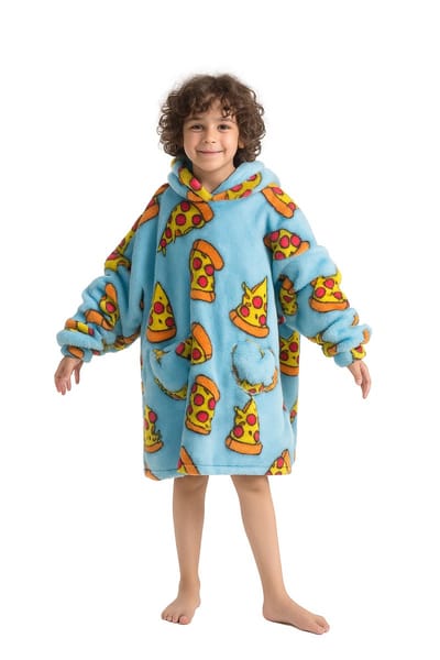 Badrock hoodie deken voor kinderen - Fleece Deken met Mouwen - Hoodie Blanket - Jongens en Meisjes - Hoodie Deken met Capuchon - maat 128/152 - pizza