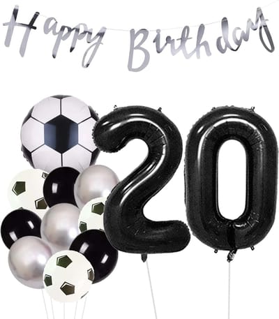 Cijfer Ballon 20 | Snoes Champions Voetbal Plus - Ballonnen Pakket | Zilver en Zwart