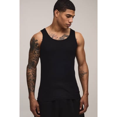 Essential Slim Fit Ribbed Vest | Black | Size Medium