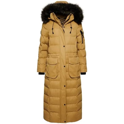 Superdry - Lange parka met capuchon met imitatiebont - Dames - Gewatteerde jassen
