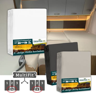 Dexitex 1 x Molton + 1 x Hoeslaken Zandkleur + 1 x Hoeslaken Antraciet / 4 delige set-Geschikt voor Camper lengtebedden of enkele bedden
