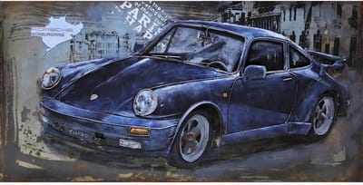 Metalen 3D schilderij Porsche 911 964 Turbo 60 cm x 120 cm - schilderij - metal - muurdecoratie - wall - deco - kunst - wanddecoratie - metaal - wandschilderij - decoratief - interieur - cadeau - geschenk - gift - verjaardag - kerst - nieuwjaar