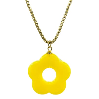 Goudkleurige Damesketting met Gele Bloem - Stainless Steel - 42 + 5 cm