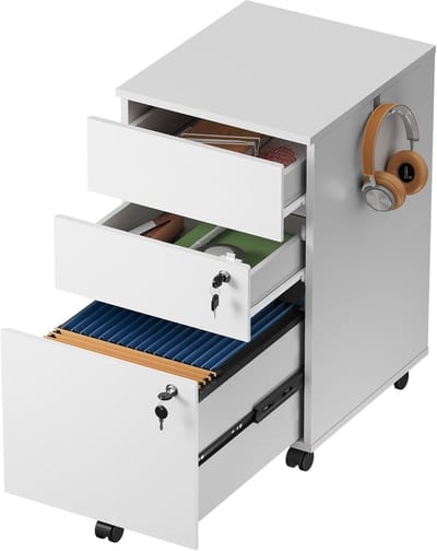 Ladeblok - Archiefkast - Thuiswerkplek - Met slot - 45x39x65cm - Wit