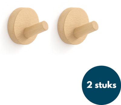 Kapstok haken hout - Teak - Wandhaken - Wandkapstok - Zelfklevende haakjes - Plakhaakjes - Rond - 2 stuks