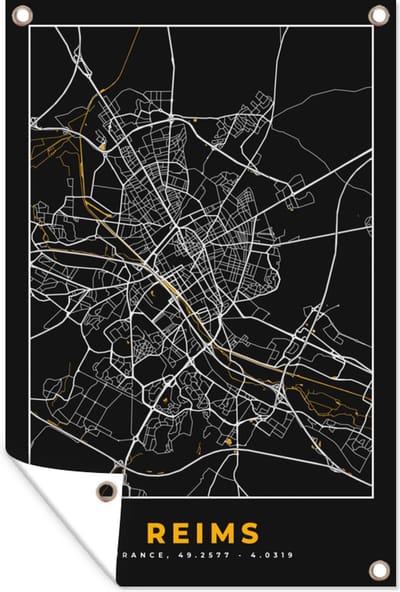 Muurdecoratie Stadskaart – Frankrijk – Kaart – Reims - Plattegrond - 120x180 cm - Tuinposter - Tuindoek