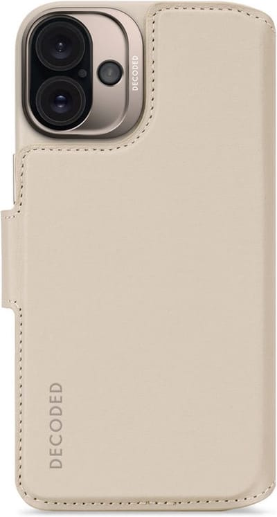 DECODED Leren Detachable Wallet Case Geschikt voor iPhone 16 Plus - 2-in-1 Magnetisch Afneembaar Hoesje met Pasjeshouder - Premium ECCO Leer - Geschikt voor MagSafe - Clay Beige