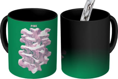 Magische Mok - Foto op Warmte Mokken - Koffiemok - Abstract - Pink - Lijnen - Groen - Magic Mok - Beker - 350 ML - Theemok