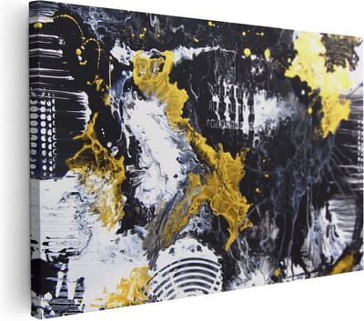 Artaza Canvas Schilderij Abstract - 90x60 cm - Wanddecoratie Goud - Muurdecoratie Zwart Wit - Schilderijen Op Canvas