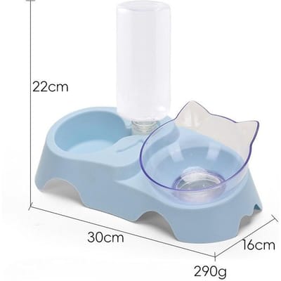 Nourriture pour chien et chat Animal de compagnie Double bol Distributeur d'eau automatique Anti-renversement Bol pour chat Bol pour chien Bol à nourriture Protection du cou Alimentation intégrée bleu