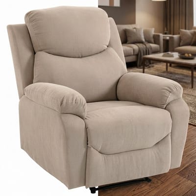 Relaxfauteuil - Relaxzetel - Relaxstoel - Fauteuil - Stoel - Met armleuning - Voor één Persoon - Fluweel - Beige + Zwart