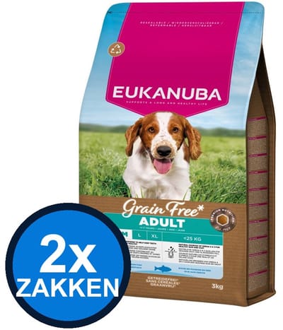 2x Eukanuba - Grain Free Dog Adult Small/medium Ocean Fish - Hondenvoer Droogvoer - 3 kg