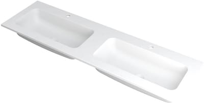 INK Faktor Wastafel Polystone Dubbel met 2 Kraangaten - 1600x450x15 mm - Mat Wit