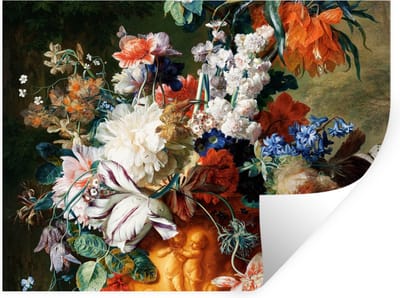 Muurstickers - Sticker Folie - Kunst - Oude meesters - Boeket bloemen in een urn - 40x30 cm - Plakfolie - Muurstickers Kinderkamer - Zelfklevend Behang - Zelfklevend behangpapier - Stickerfolie