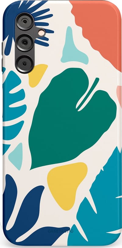 Casetastic Hoesje Geschikt voor Samsung A14 (5G/4G) - Stijlvolle Beschermende Duo-layer Case - Moderne Kunstbladeren
