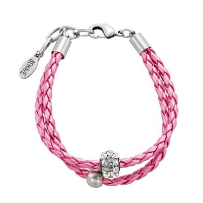 Behave - Armband - roze vlecht imitatieleer hanger steentjes - casual chic