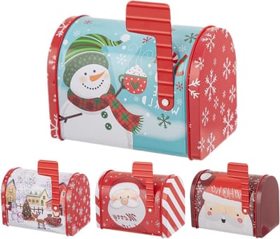 Kerst Blikken - Snoepdozen Cadeaubakjes - Feestelijke Opslag - Set van 4 - 35x22x12 cm - Kerstprint