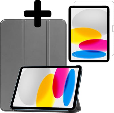 Hoes - Geschikt voor Apple iPad A16/A18 (2022/2025/2026) - 10.9 & 11 inch (10e, 11e & 12e generatie) - Met Screenprotector - Trifold Bookcase - Hard Cover - Hardcover Book Case - Tablet Hoesje - Grijs