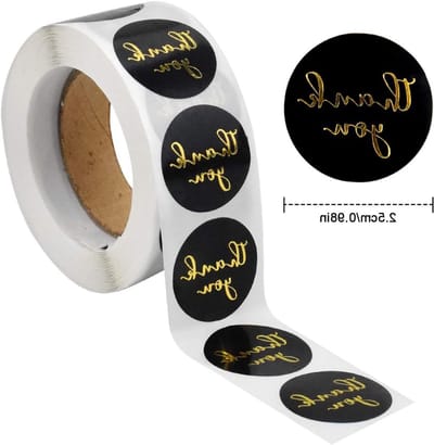 500 Stuks Bedankstickers 1 Inch Zelfklevend Goudfolie Zwarte Ronde Labels voor Verpakking, Cadeaus en Decoratieve Enveloppen